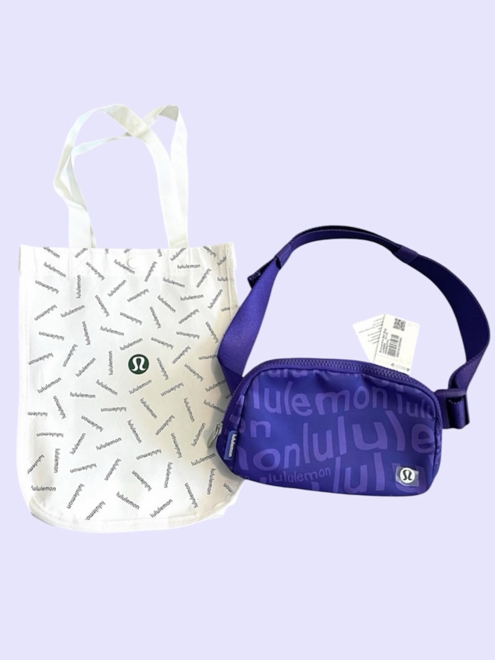 🍋 NWT lululemon Wobbley Wordmark  Everywhere Belt Bag Atomic Purple & Shop Tote